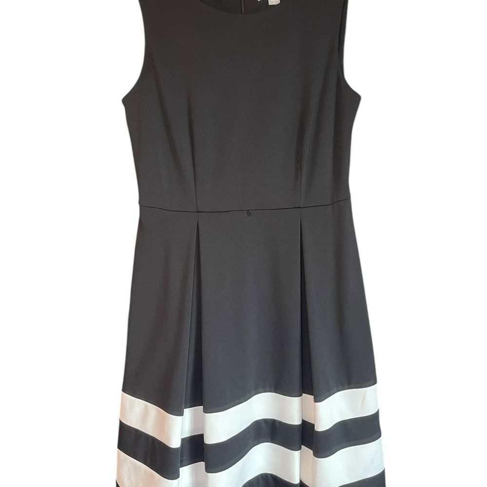 Calvin Klein Women’s Black w/ White Stripes A-Line Midi Dress Size 8